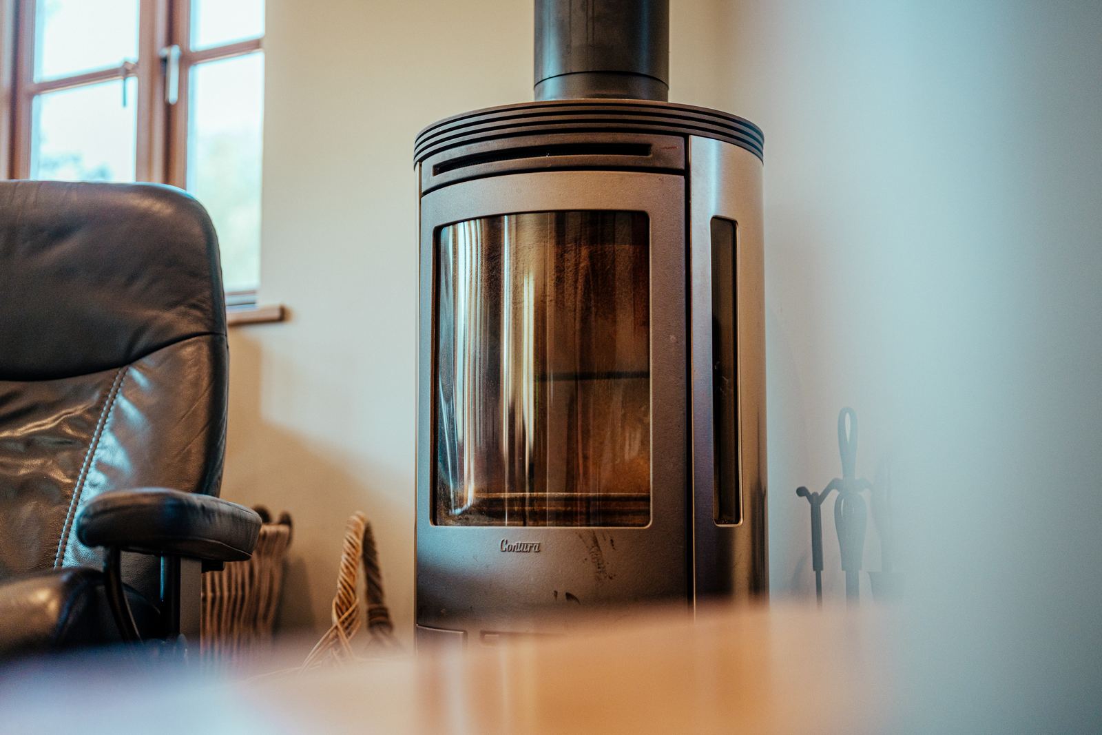 Wood burning stove in the living room